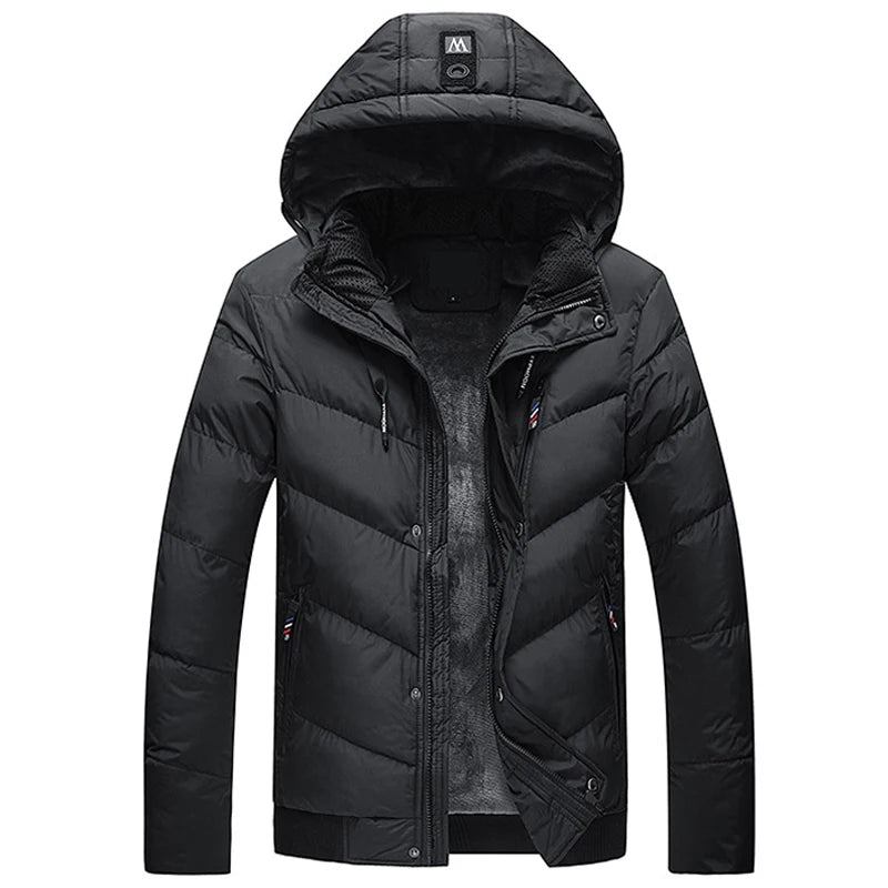 Winter-parka Für Herren Mit Kapuze Dicke Warme Jacke Mäntel Wasserdichtes Wollfutter Herren-oberbekleidung Parka Herrenkleidung - Schwarz