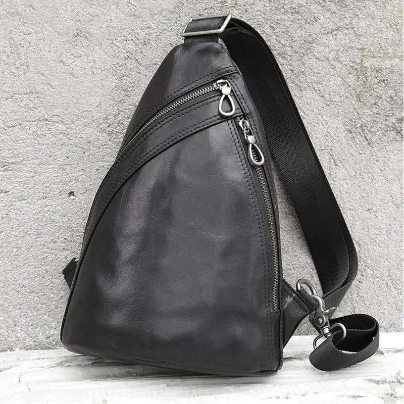 Echte Leder-brusttaschen Für Männer Leder-umhängetaschen Brusttasche Für - Schwarz