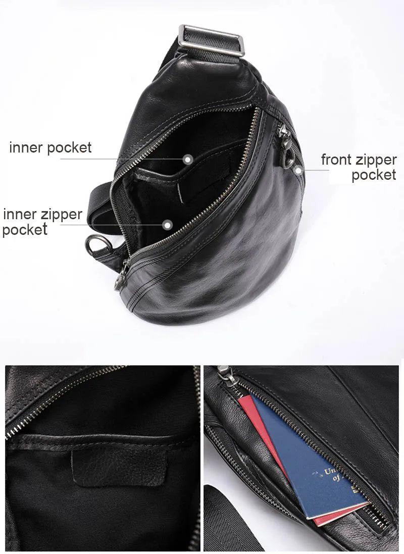 Echte Leder-brusttaschen Für Männer Leder-umhängetaschen Brusttasche Für - Schwarz