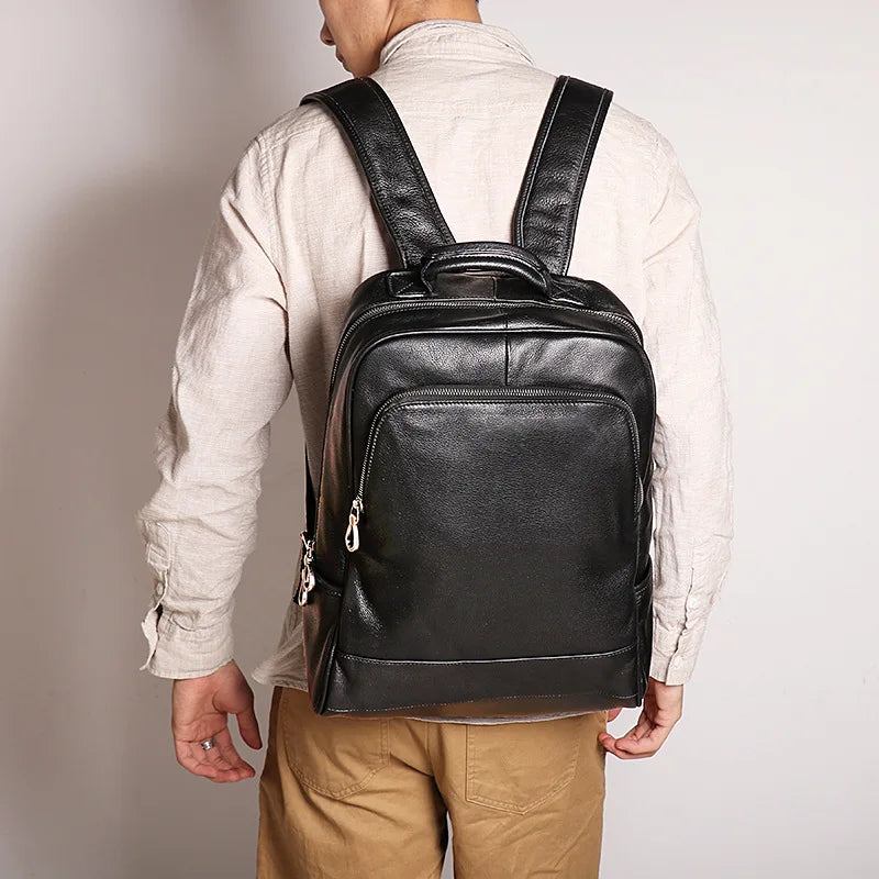 Europäische Und Amerikanische Herren-lederhandtasche Mit Großem Fassungsvermögen Computerrucksack Damen-reiserucksack Mit Oberer Schicht - Schwarz