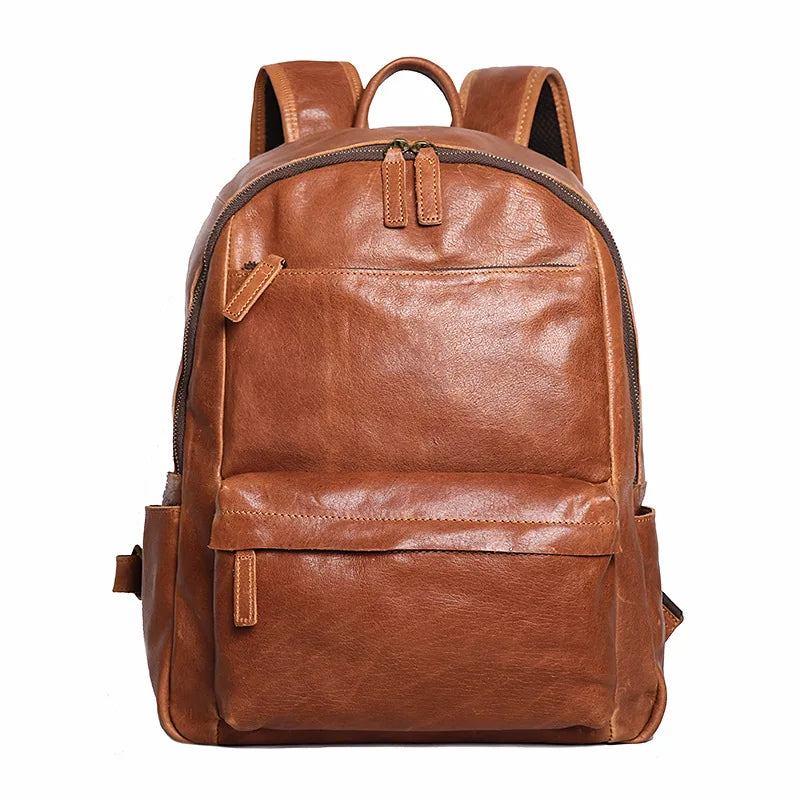 Herren-lederrucksack Damen-lederrucksack 14-zoll-computerrucksack Outdoor-reisetasche - braun