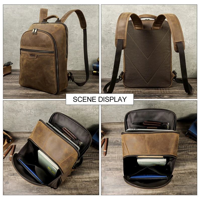 Lederrucksack Für Herren Vintage-umhängetasche Für Reiserucksack Für 16-zoll-laptop - Kaffee