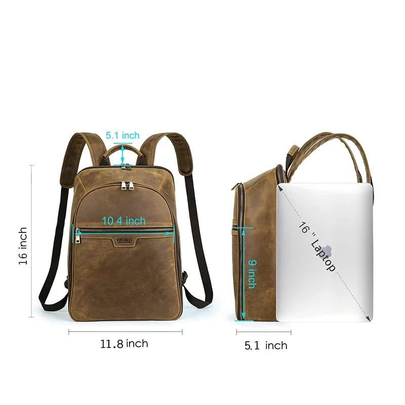 Lederrucksack Für Herren Vintage-umhängetasche Für Reiserucksack Für 16-zoll-laptop - Kaffee