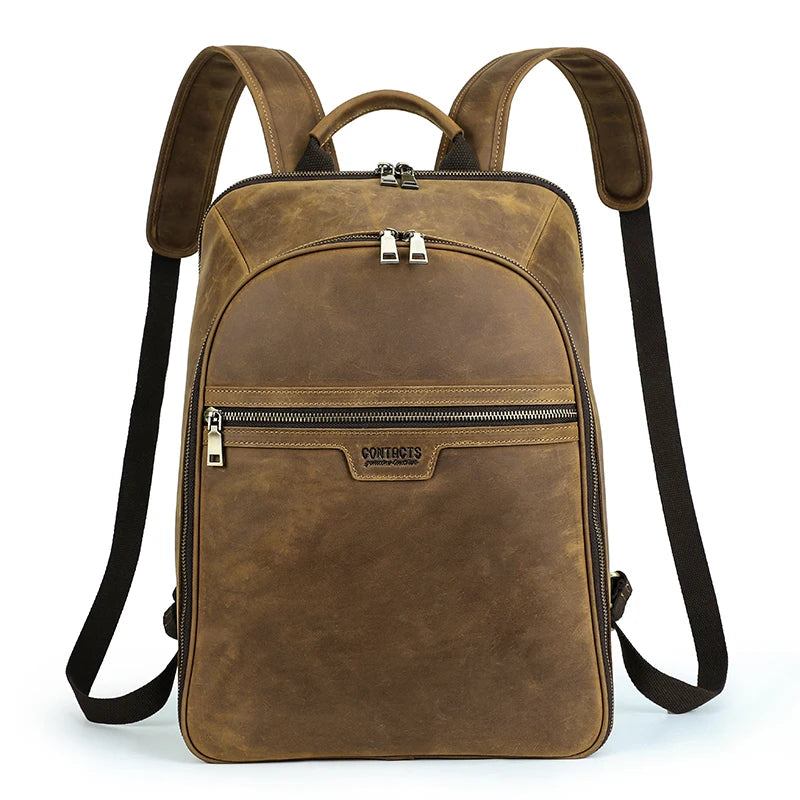 Lederrucksack Für Herren Vintage-umhängetasche Für Reiserucksack Für 16-zoll-laptop - Kaffee