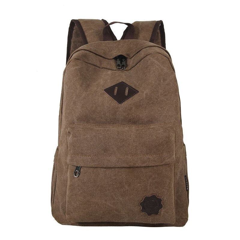 Retro-rucksack Aus Strapazierfähigem Canvas Für Männer Solide College-schultasche Für Teenager Outdoor-kapazität Camping-reiserucksack - Schwarz