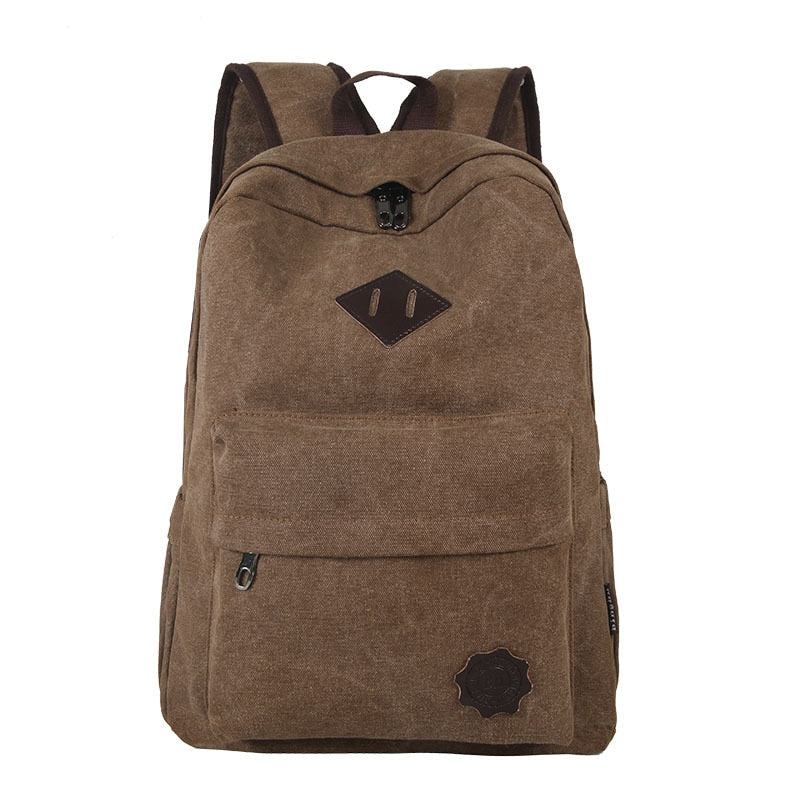 Retro-rucksack Aus Strapazierfähigem Canvas Für Männer Solide College-schultasche Für Teenager Outdoor-kapazität Camping-reiserucksack - Schwarz