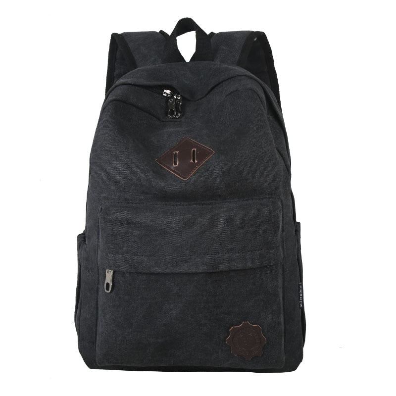 Retro-rucksack Aus Strapazierfähigem Canvas Für Männer Solide College-schultasche Für Teenager Outdoor-kapazität Camping-reiserucksack - Schwarz