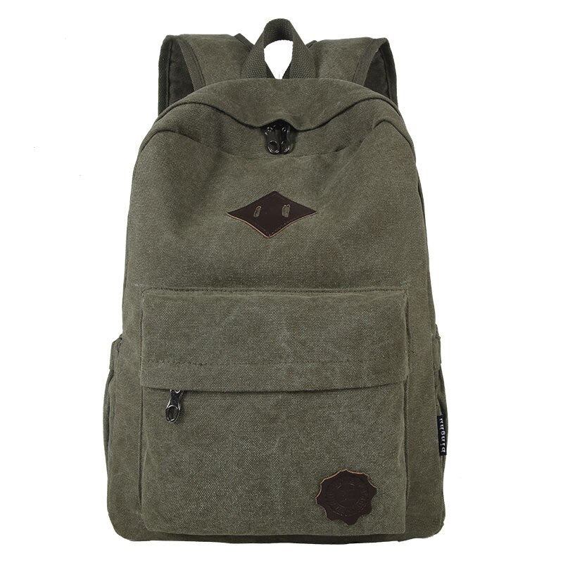 Retro-rucksack Aus Strapazierfähigem Canvas Für Männer Solide College-schultasche Für Teenager Outdoor-kapazität Camping-reiserucksack - Schwarz