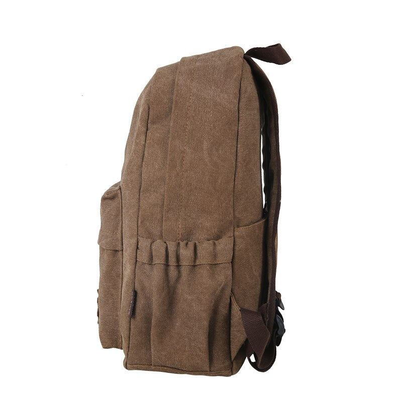 Retro-rucksack Aus Strapazierfähigem Canvas Für Männer Solide College-schultasche Für Teenager Outdoor-kapazität Camping-reiserucksack - Schwarz