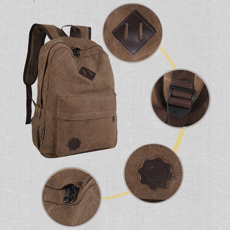 Retro-rucksack Aus Strapazierfähigem Canvas Für Männer Solide College-schultasche Für Teenager Outdoor-kapazität Camping-reiserucksack - Schwarz