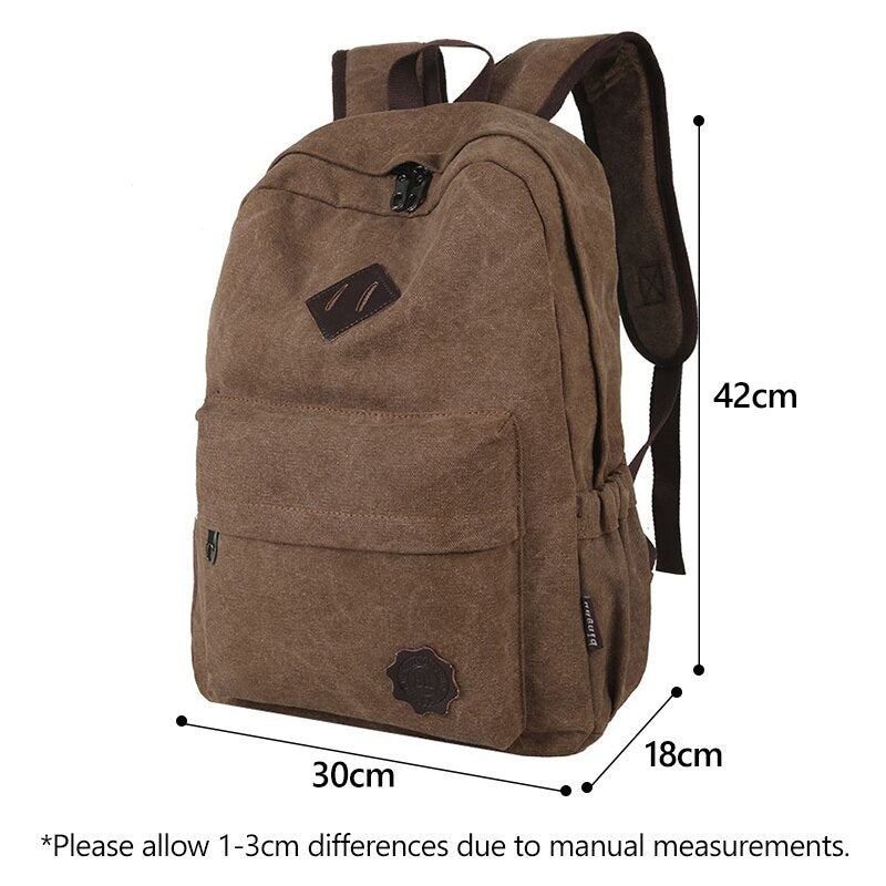 Retro-rucksack Aus Strapazierfähigem Canvas Für Männer Solide College-schultasche Für Teenager Outdoor-kapazität Camping-reiserucksack - Schwarz