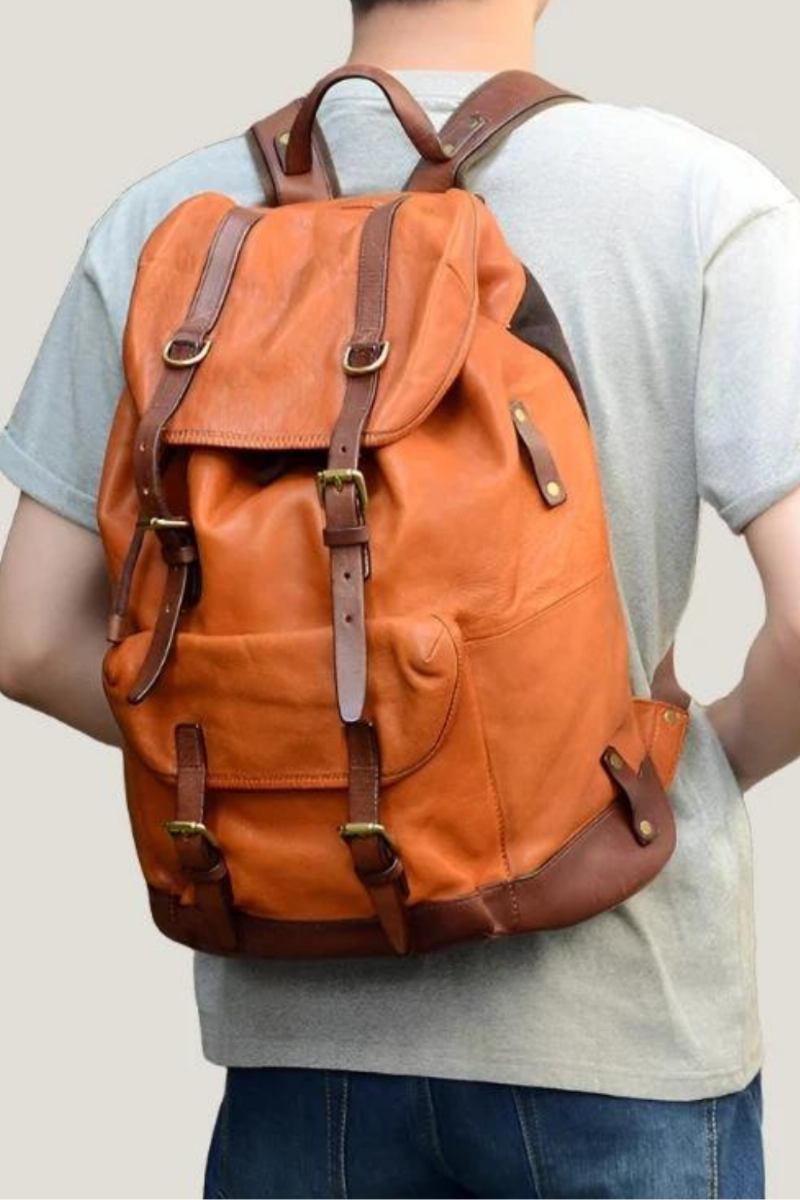 Rucksack Für Herren Reiserucksack Retro-leder Fallschirmjägertasche Importiert Gegerbt - Braun