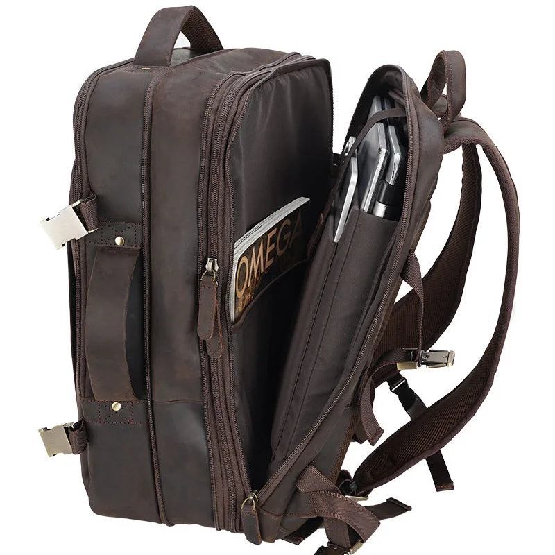 Vintage-lederrucksack Für Herren Großer Klassischer Rucksack - Braun