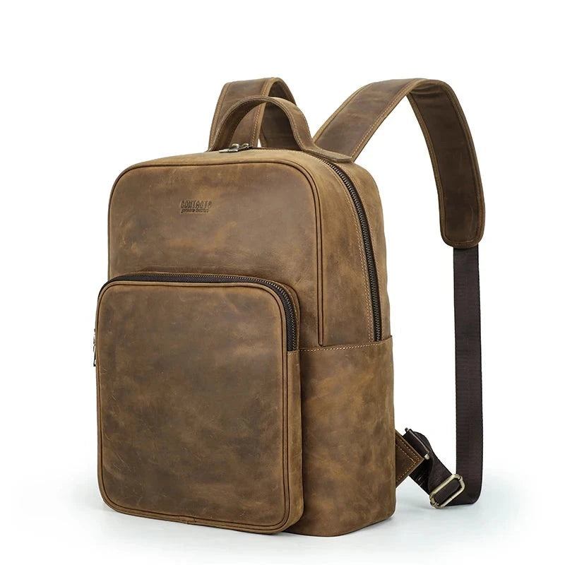 Vintage-rucksack Für Herren Designer-rucksack Aus Echtem Leder - Kaffee