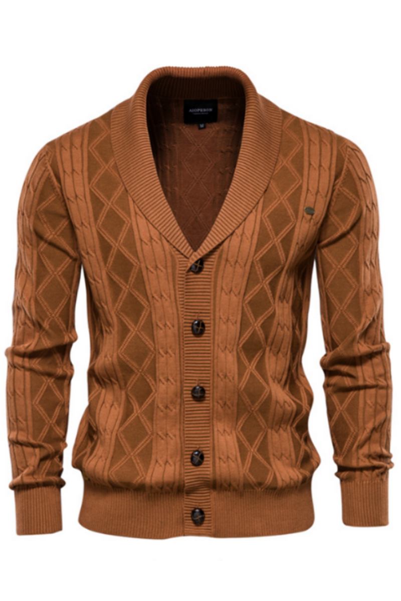 Baumwoll-argyle-cardigan Für Herren Lässig Einreihig Einfarbig Business-cardigan Winterpullover Für