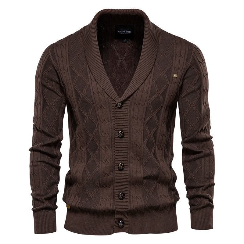 Baumwoll-argyle-cardigan Für Herren Lässig Einreihig Einfarbig Business-cardigan Winterpullover Für - Schwarz