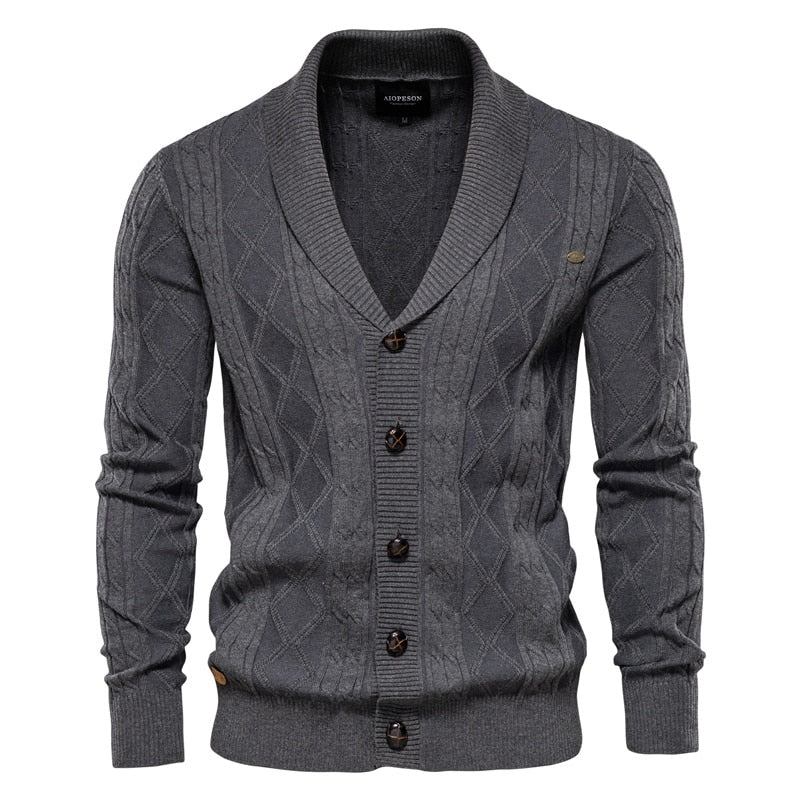 Baumwoll-argyle-cardigan Für Herren Lässig Einreihig Einfarbig Business-cardigan Winterpullover Für - Schwarz