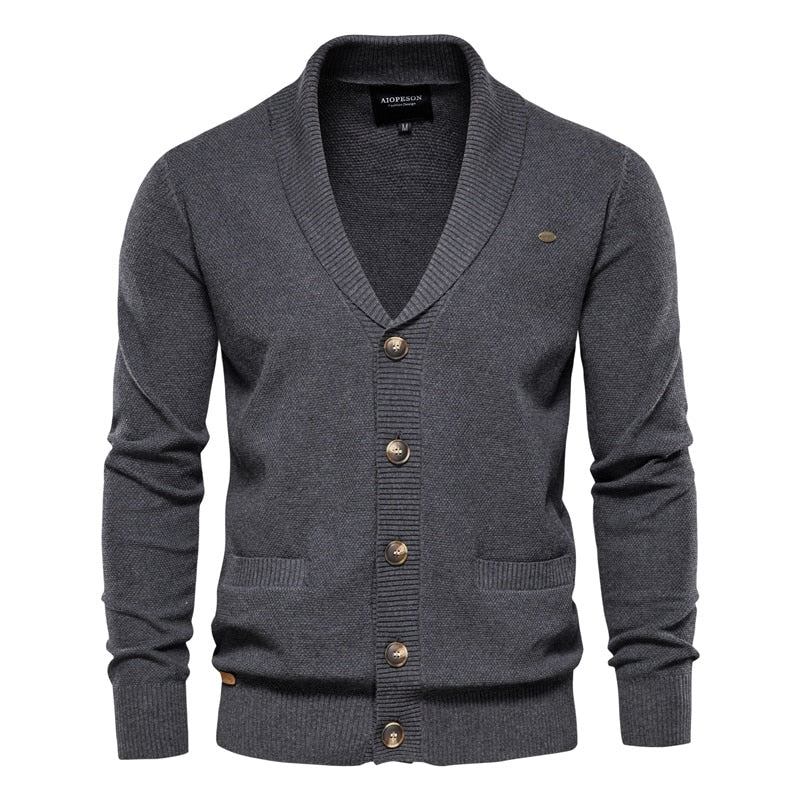 Baumwoll-argyle-cardigan Für Herren Lässig Einreihig Einfarbig Business-cardigan Winterpullover Für - Schwarz