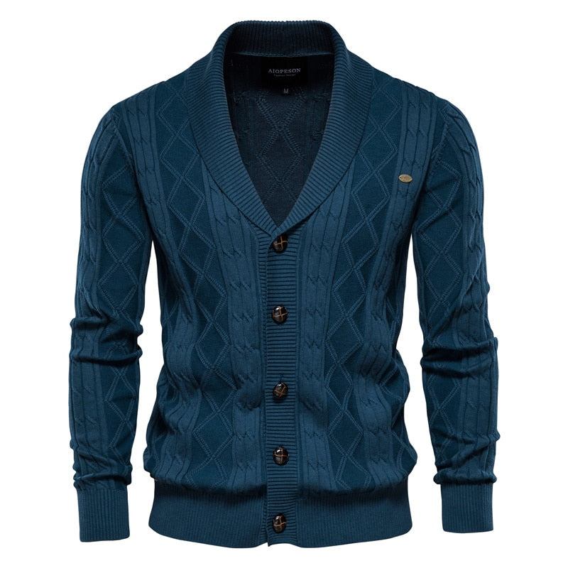 Baumwoll-argyle-cardigan Für Herren Lässig Einreihig Einfarbig Business-cardigan Winterpullover Für - Schwarz