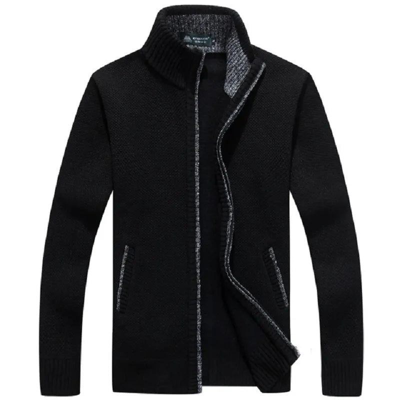 Dicker Winterpullover Für Herren Cremefarbener Cardigan Aus Fleece Lässige Herrenkleidung Für Den Herbst - Schwarz