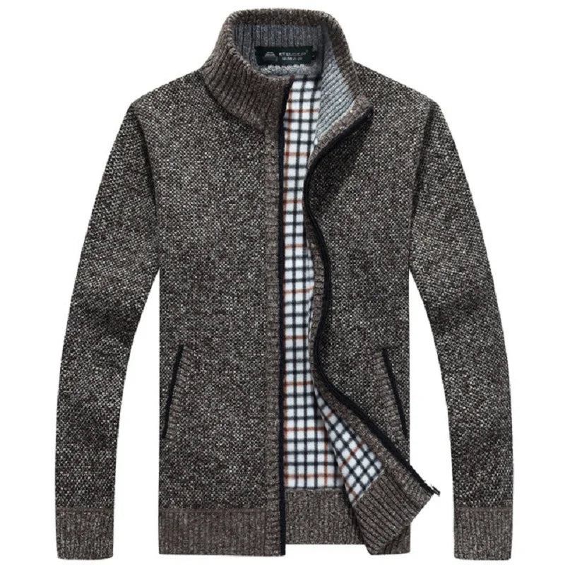 Dicker Winterpullover Für Herren Cremefarbener Cardigan Aus Fleece Lässige Herrenkleidung Für Den Herbst - Schwarz