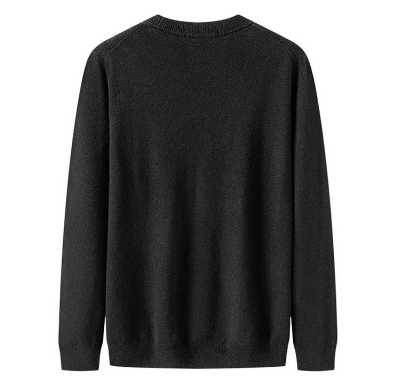 Einfarbiger Nahtloser Schwarzer Pullover Aus Wolle Für Den Frühling Und Herbst - Schwarz