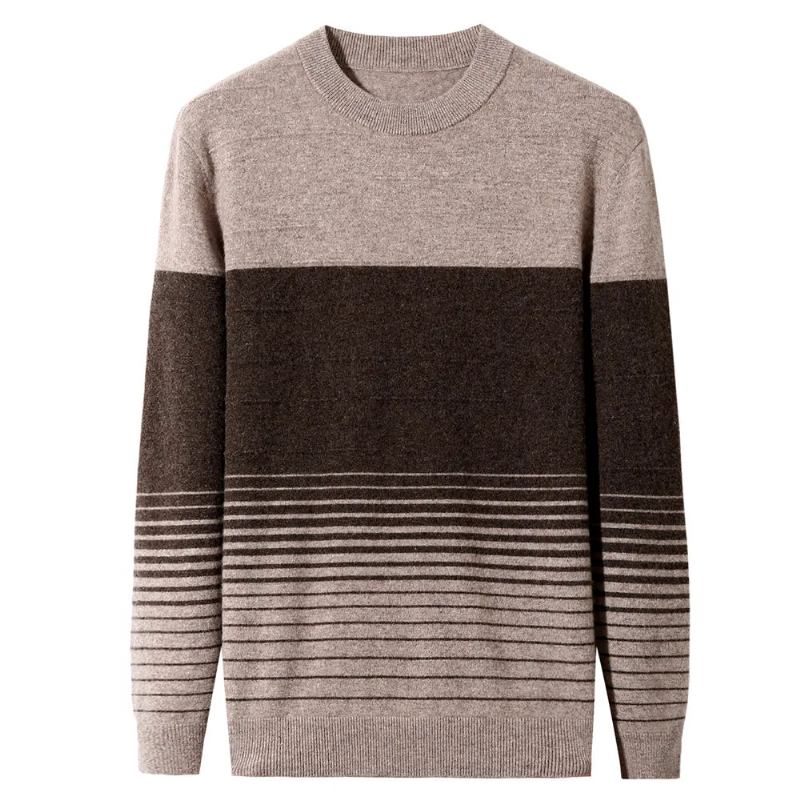 Gestreifter Rundhalspullover Aus Wolle Herrenbekleidung Herbst-winter Neuankömmling Klassischer Pullover Pull Homme - Grün