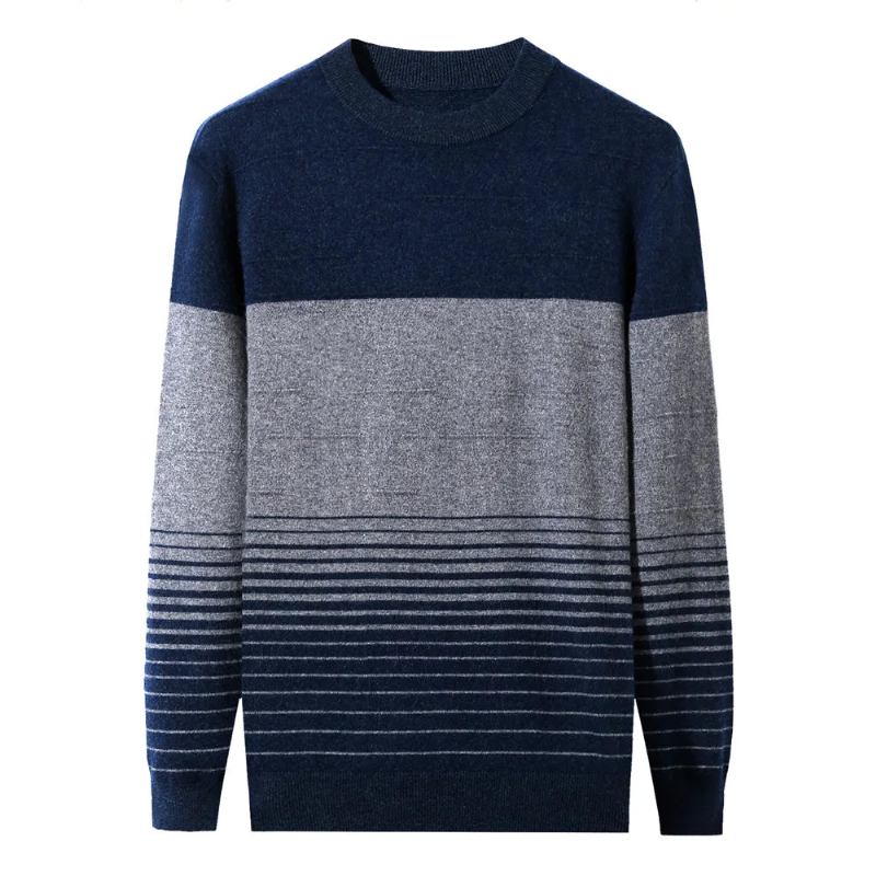 Gestreifter Rundhalspullover Aus Wolle Herrenbekleidung Herbst-winter Neuankömmling Klassischer Pullover Pull Homme - Grün