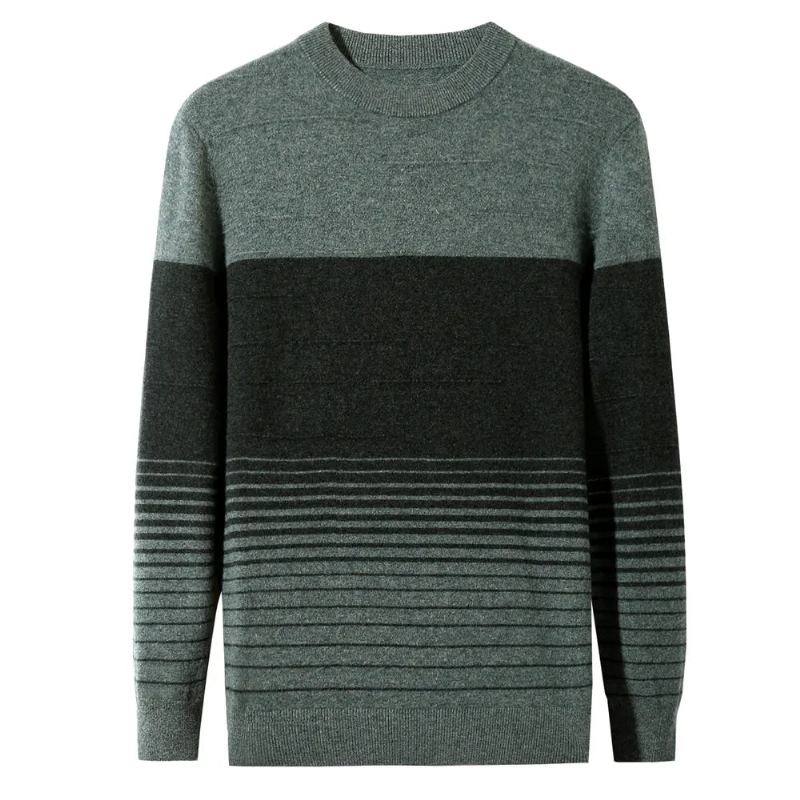 Gestreifter Rundhalspullover Aus Wolle Herrenbekleidung Herbst-winter Neuankömmling Klassischer Pullover Pull Homme - Grün