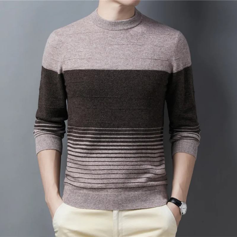 Gestreifter Rundhalspullover Aus Wolle Herrenbekleidung Herbst-winter Neuankömmling Klassischer Pullover Pull Homme - Grün