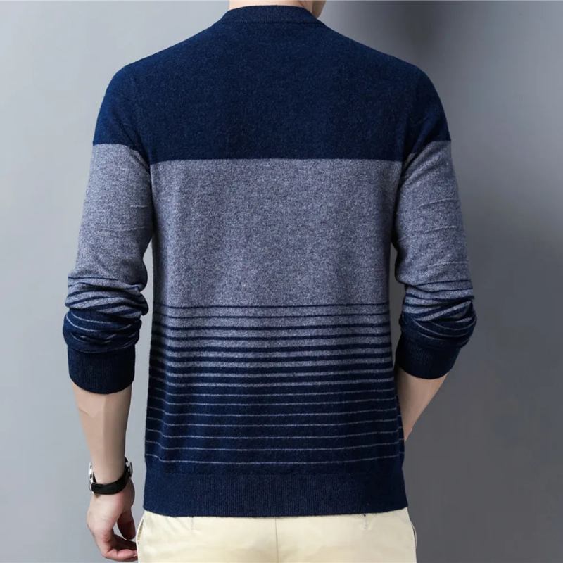 Gestreifter Rundhalspullover Aus Wolle Herrenbekleidung Herbst-winter Neuankömmling Klassischer Pullover Pull Homme - Grün