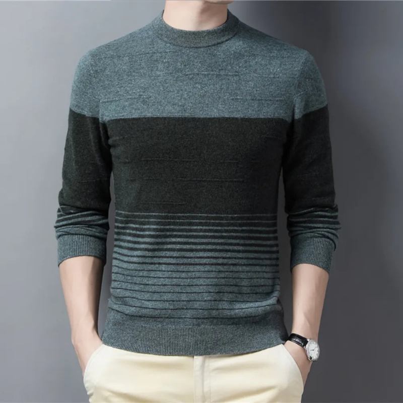 Gestreifter Rundhalspullover Aus Wolle Herrenbekleidung Herbst-winter Neuankömmling Klassischer Pullover Pull Homme - Grün