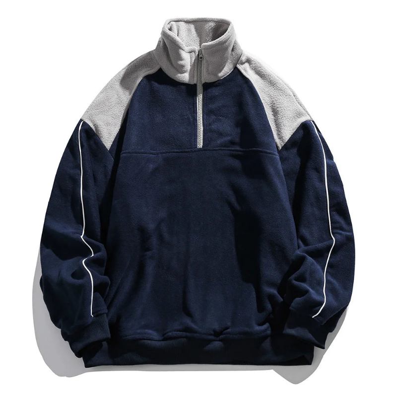 Herbst Polar Fleece Kontrast Sweatshirts Für Herren - Marineblau