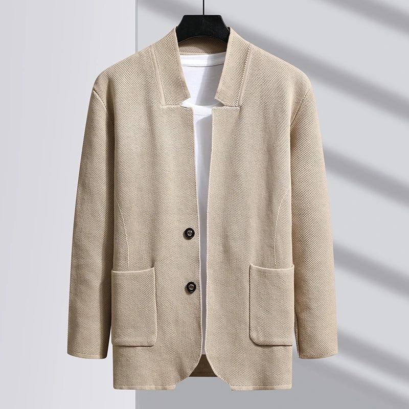 Herbst Slim Fit Strickblazer Herren Top Cardigan Lässige Mäntel Jacke Strickkleidung - Khaki