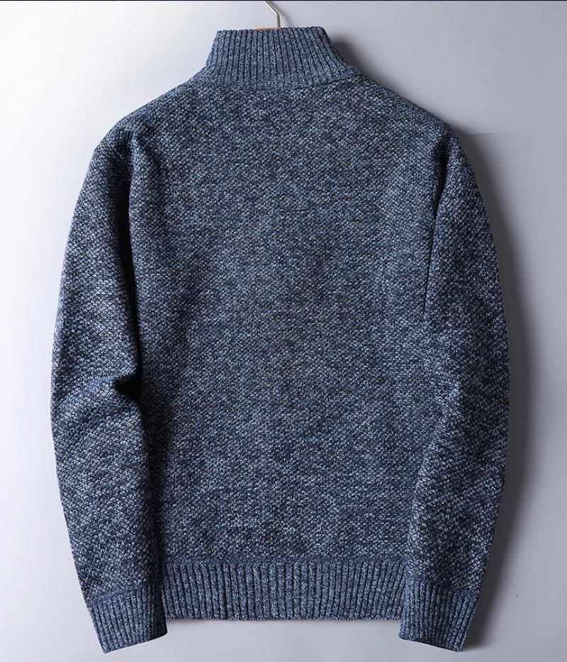 Herbst Winter Dicker Warmer Pullover Stehkragenpullover Für Herren Reißverschluss Schmale - Blau