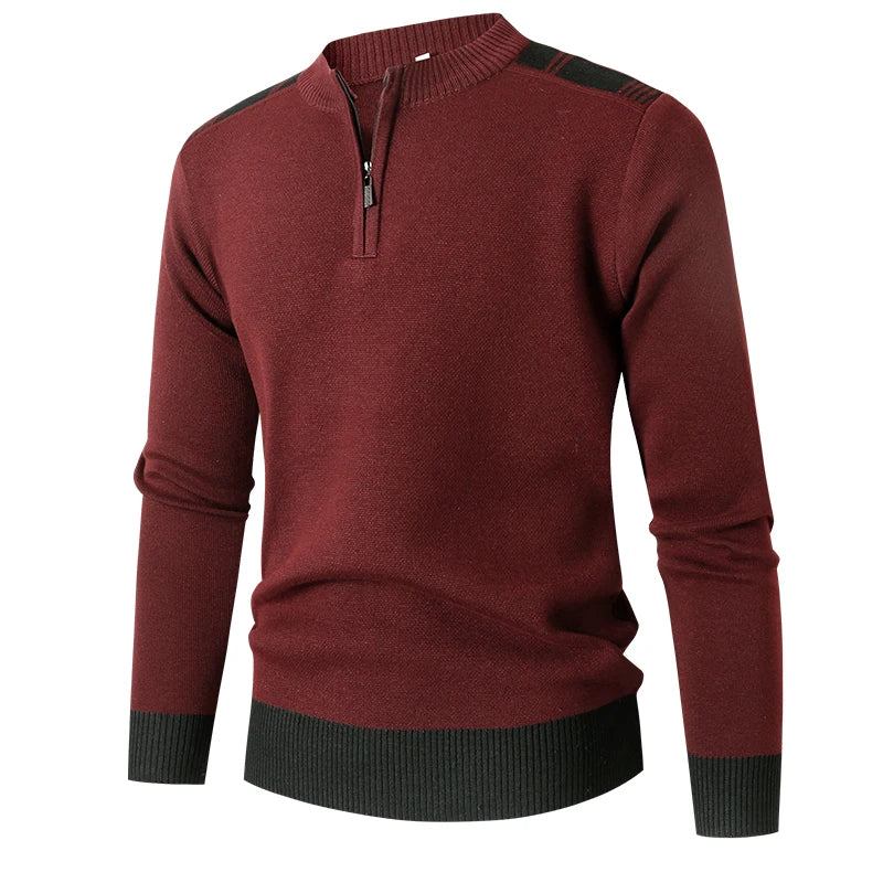 Herbst-winter Herrenbekleidung Halbhoher Kragen Einfarbig Bequemer Pullover Mit Unterteil - Rot