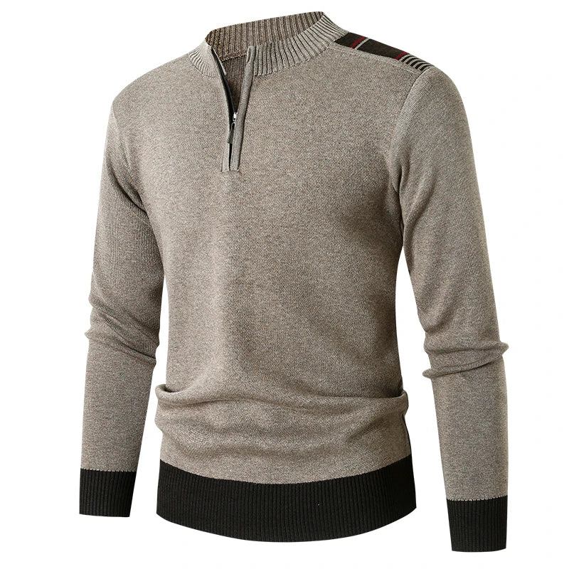 Herbst-winter Herrenbekleidung Halbhoher Kragen Einfarbig Bequemer Pullover Mit Unterteil - Rot