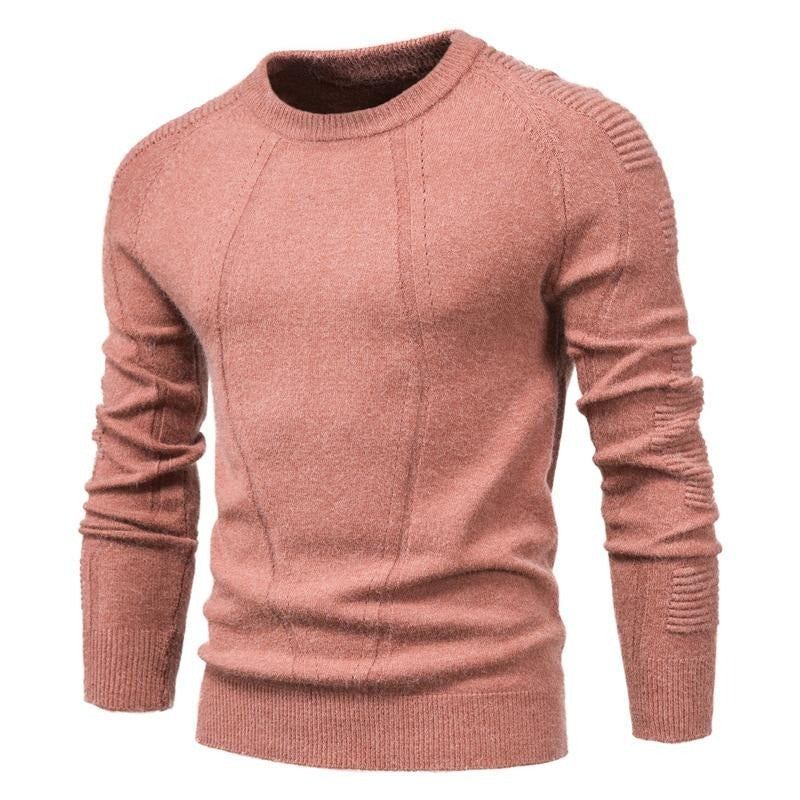 Herbst-winter-pullover Einfarbig Herrenpullover O-ausschnitt Geometrischer Pullover Herren Lässiger Schmaler Herrenbekleidung - Schwarz