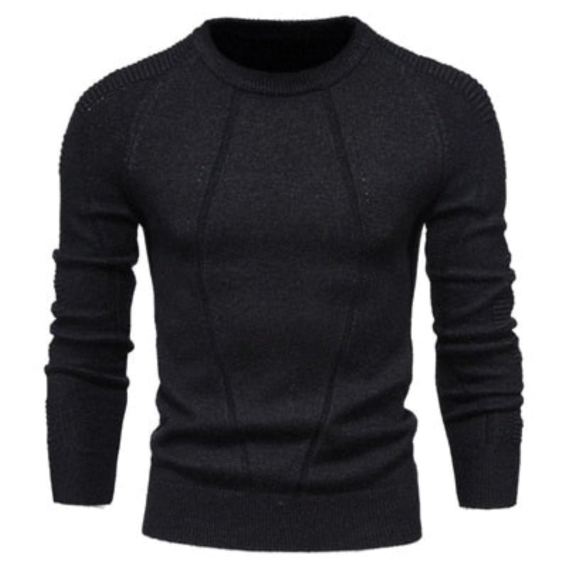 Herbst-winter-pullover Einfarbig Herrenpullover O-ausschnitt Geometrischer Pullover Herren Lässiger Schmaler Herrenbekleidung - Schwarz