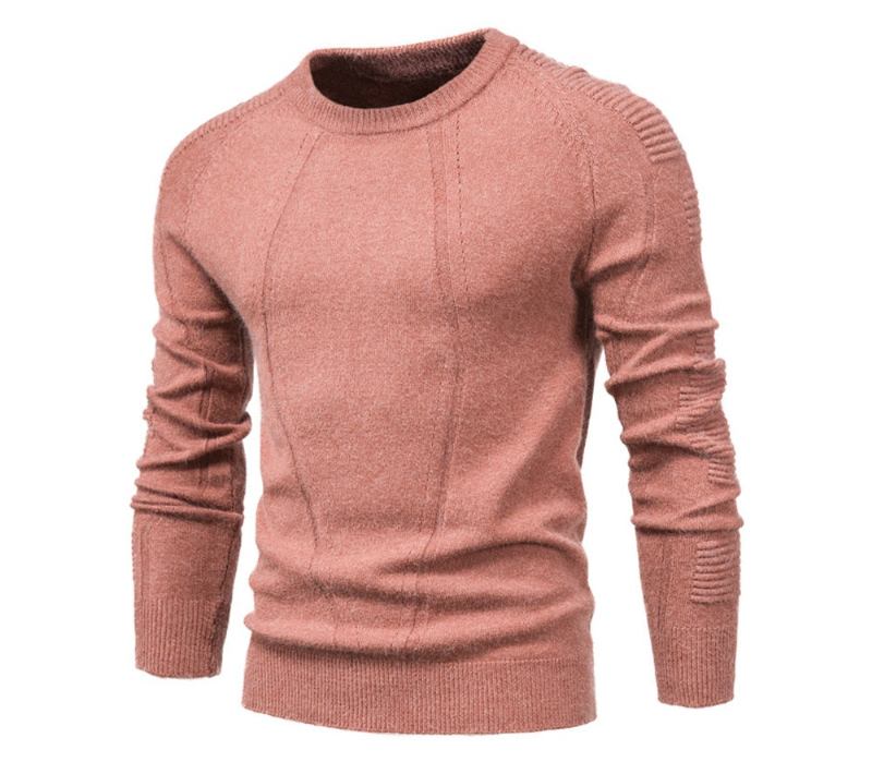 Herbst-winter-pullover Einfarbig Herrenpullover O-ausschnitt Geometrischer Pullover Herren Lässiger Schmaler Herrenbekleidung - Schwarz