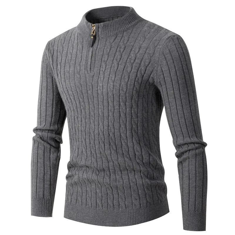 Herbst/winterpullover Für Herren Einfarbig Halber Rollkragenpullover Mit Reißverschluss Strickpullover Modisch Lässig Slim Fit Pullover Für Schwarz/grau - Grau