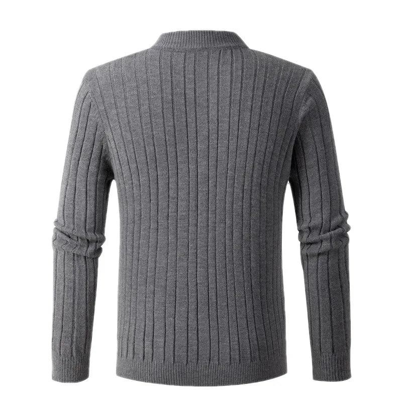 Herbst/winterpullover Für Herren Einfarbig Halber Rollkragenpullover Mit Reißverschluss Strickpullover Modisch Lässig Slim Fit Pullover Für Schwarz/grau - Grau