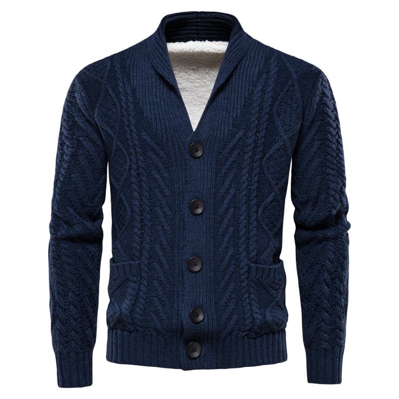 Herren-fleece-cardigan Einfarbig Einreihig Lässig Langärmelig Neue Winterpullover Für Herren - Dunkelgrau