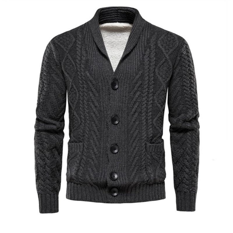 Herren-fleece-cardigan Einfarbig Einreihig Lässig Langärmelig Neue Winterpullover Für Herren - Dunkelgrau