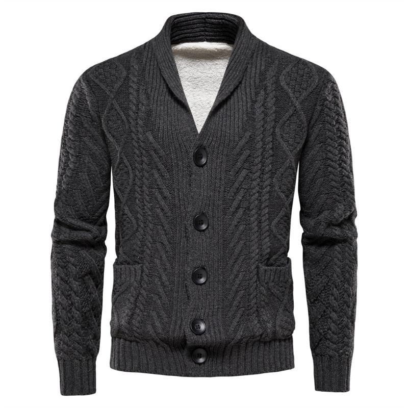 Herren-fleece-cardigan Einfarbig Einreihig Lässig Langärmelig Neue Winterpullover Für Herren - Dunkelgrau