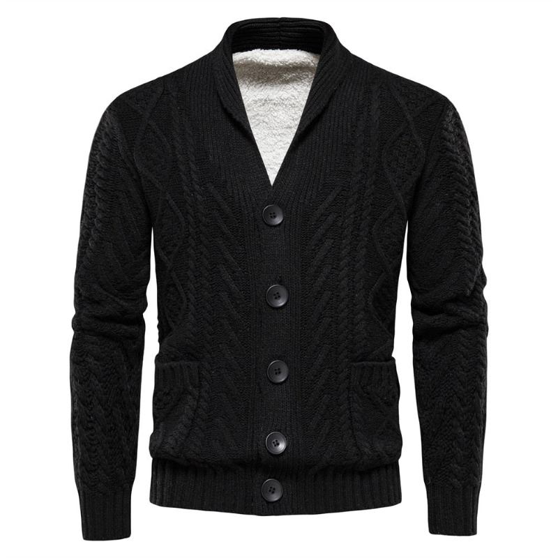 Herren-fleece-cardigan Einfarbig Einreihig Lässig Langärmelig Neue Winterpullover Für Herren - Dunkelgrau