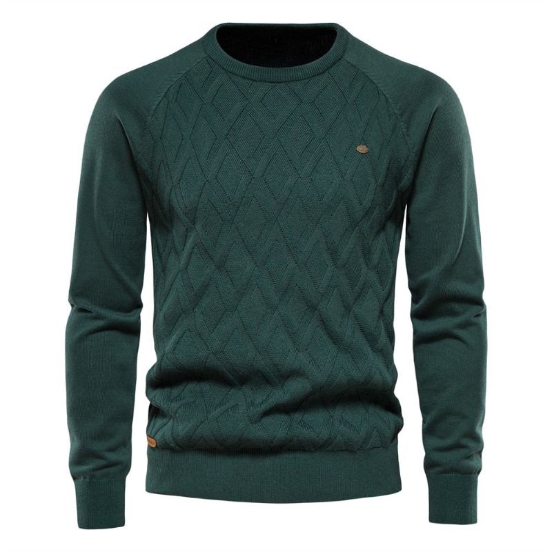 Herren-pullover Für Herbst Und Winter Einfarbig Karierter Strickpullover Mit Rautenmuster Lässiger Pullover - Schwarz