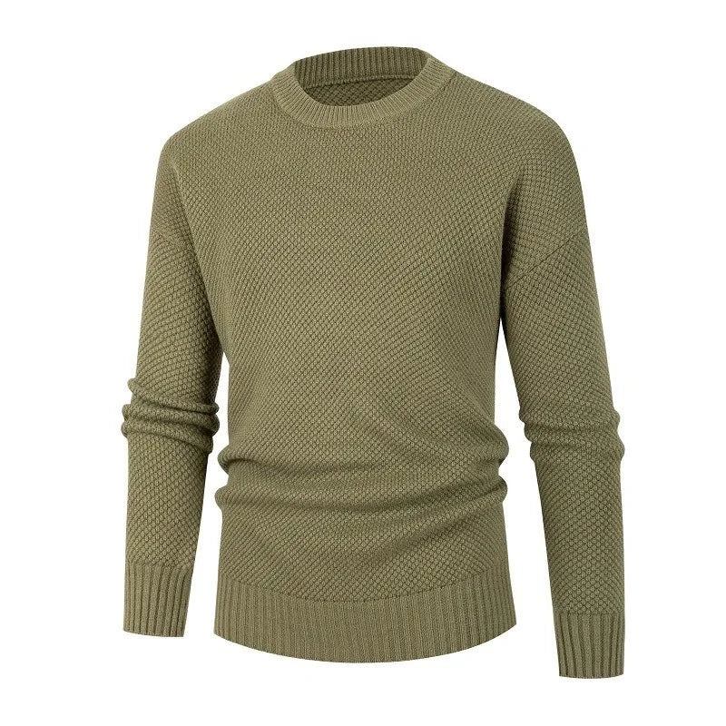 Herren-pullover Mit Klassischem Rundhalsausschnitt Einfarbiger Strickpullover Im Englischen Stil - Khaki