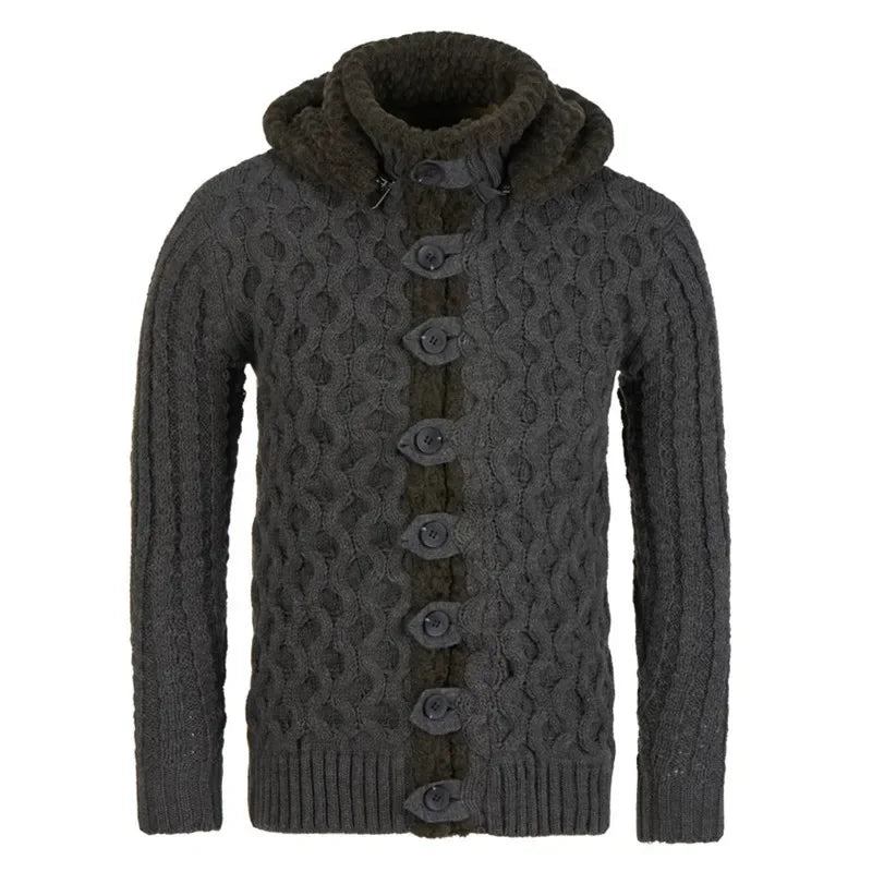 Herren Pullover Strickjacke Jacke Gestrickt Lässiger Mantel Mit Kapuze Warm Dick Oberbekleidung - Schwarz