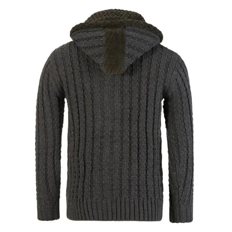 Herren Pullover Strickjacke Jacke Gestrickt Lässiger Mantel Mit Kapuze Warm Dick Oberbekleidung - Schwarz